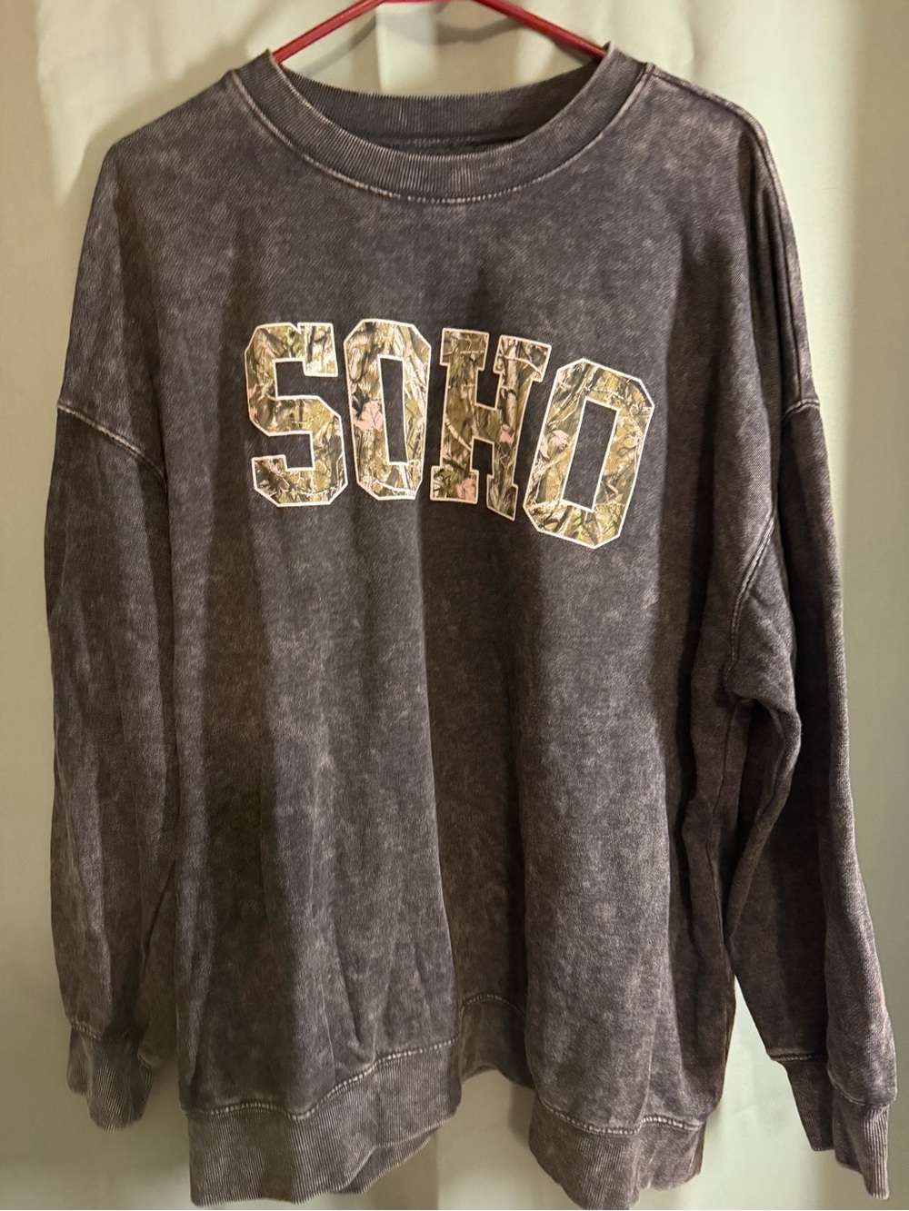 Rebellious One SOHO Crewneck Sweater - Washed Charcoal with Camo Lettering